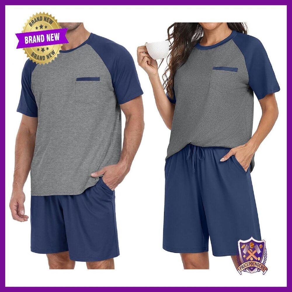 Men's Lightweight Quick Dry Pajama Set Short Sleeve Soft Sleepwear S-XXL